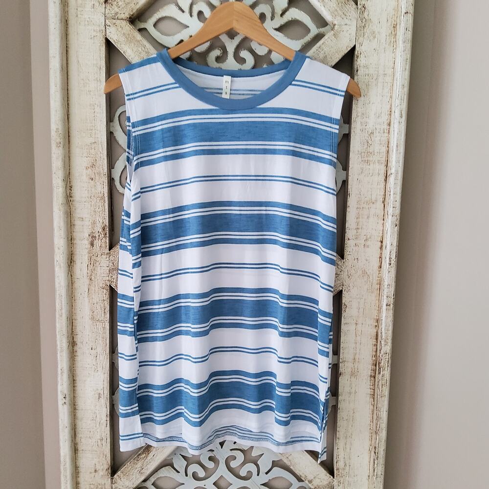 MTS Women's Lightweight Relaxed Fit Tank Top Tunic Blue & White Stripe USA Made